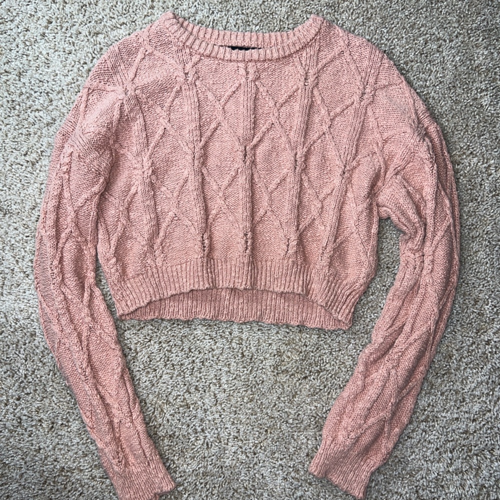Forever 21 Pink Cozy Cable Knit Crew Neck Sweater
